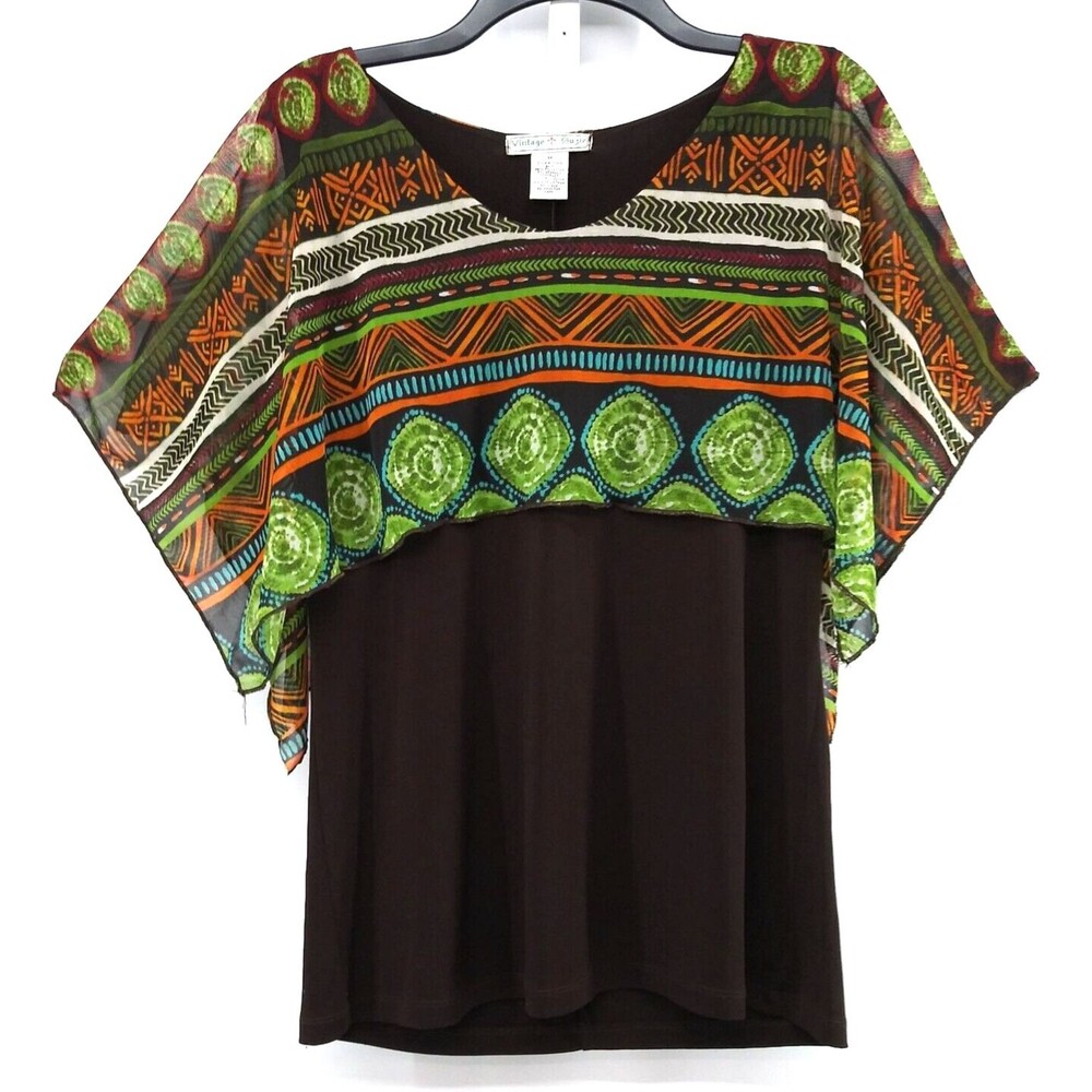 Vintage Suzie Shirt Womens Medium Black Kimono Sleeve Blouse